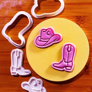 Yeehaw Mini 2" Cookie Cutter & Stamp Set - Cowboy Hat & Boot Country Wild West - Picture 1 of 5