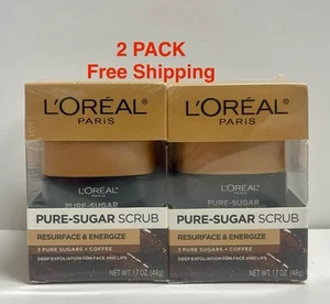 L’Oreal Pure Sugar Scrub Resurface & Energize 3 Pure Sugars & Coffee1.7oz 2PACK - Picture 1 of 11