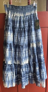 Lauren Jeans Co Blue Tie Dye Tiered Chambray Peasant Skirt Cottagecore M NWT - Bild 1 von 7