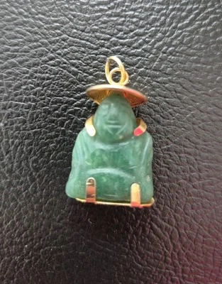 Vintage Buddha Anhänger Jade Grün Gold - Bild 1 von 4
