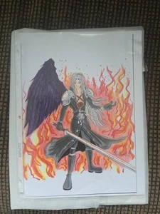 Final Fantasy 7 Sephiroth original signierte farbige Fan Art Illustration - Bild 1 von 2