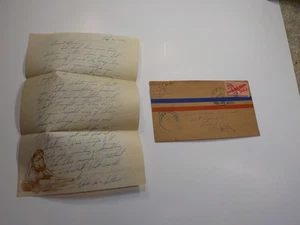 Carta de la Segunda Guerra Mundial 1945 Island Girl Lei Ilustración Navy Ensign Detroit Michigan Segunda Guerra Mundial - Imagen 1 de 2