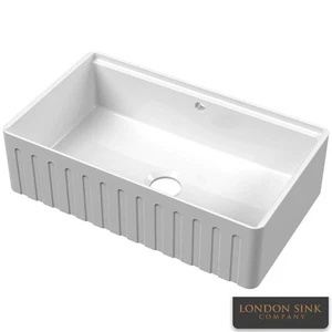 LSC Butler Fluted 1.0 Bowl White Kitchen Sink with Ledge & Gold Waste - Picture 1 of 7