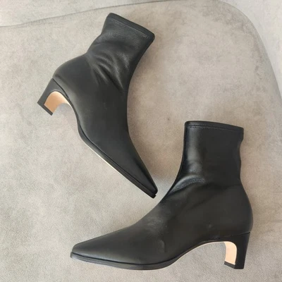 Vestido botinha Antonio Melani 9.5 couro preto elástico salto Mae clássico novo $200 - Imagem 1 de 4