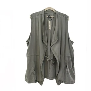Max Jeans Olive Green Tencel Drape Military Style Jacket Vest Women’s 2X NWT - Picture 1 of 8