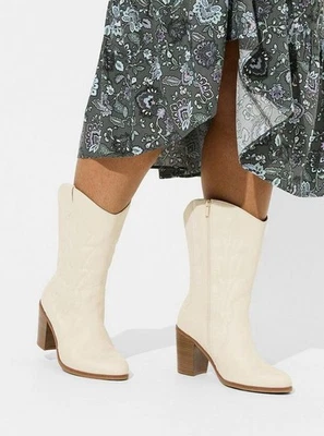 Botas vaqueras occidentales Mía crema para mujer - tacón alto, detalle bordado Foto 1 de 4