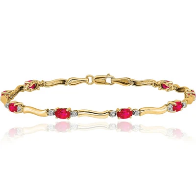 14K Solid Yellow Gold Diamond Ruby Tennis Bracelet - Image 1 of 4