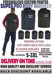 Personalised Custom printed Super Pro Body Warmer Waterproof Repellent UC640 - Picture 1 of 7