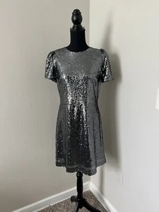 Ann Taylor Sequin Silver Shift Dress Mini 8P - Picture 1 of 4