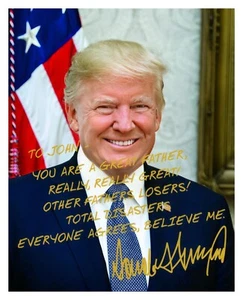 PRESIDENT DONALD TRUMP FATHERS DAY/BIRTHDAY PERSONALIZED MESSAGE 8X10 PHOTO - Picture 1 of 5
