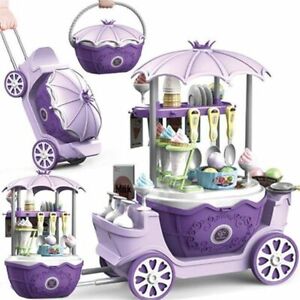Girls Princess Simulation Cooking Kitchen Tableware Trolleys Ice Cream Shop Toy 