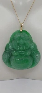GREEN Jade LARGE Buddha in 14k Yellow Gold Charm/Pendant for a JADE LOVER. - Picture 1 of 15