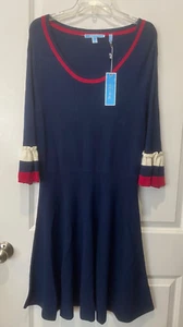 NWT Draper James XXL Sweater Dress Navy Striped Bell Sleeve Fit Flare Nautical - Picture 1 of 8