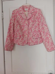 Ann Taylor Loft Retro Cream And Pink Lined Floral Womens Suit Jacket 12p - Picture 1 of 4