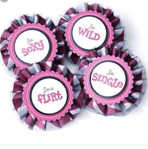 Bachelorette Party Pins, Badges TEAM BRIDE Novelty 4pk Party Girl Buttons 3" NEW