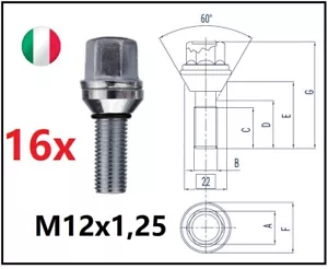 kit 16 bulloni flottanti AUTOCENTRANTI M12x1.25 L 28mm Fiat 4x98 4x100 LANCIA - Bild 1 von 11
