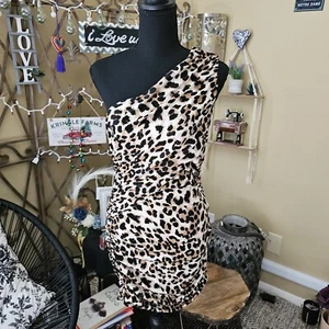 Guess Animal Print One Shoulder Draped Body Con Dress Size M - Picture 1 of 4