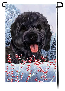Cavapoo Winter Berries Garden Flag - Picture 1 of 4