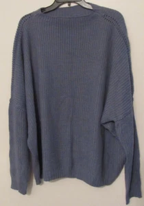 Damen Oversize Pullover Merinowollmischung L/XL Schieferblau Gerippt Langarm - Bild 1 von 5