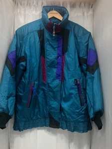 Chaqueta acolchada de esquí vintage años 90 púrpura negra y azul con hombreras talla L - Imagen 1 de 12