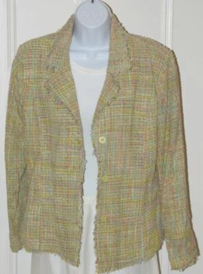 Blazer para mujer CAROL LITTLE rosa verde azul a cuadros seda boucle ribete con flecos talla L Foto 1 de 4