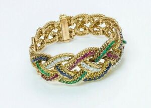 Boucheron Paris Emerald Ruby Sapphire Diamond 18K Yellow Gold Bracelet