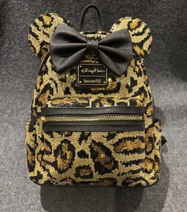 Loungefly Minnie Mouse ‘Disney Parks’ leopard sequin backpack Animal Kingdom - Picture 1 of 6