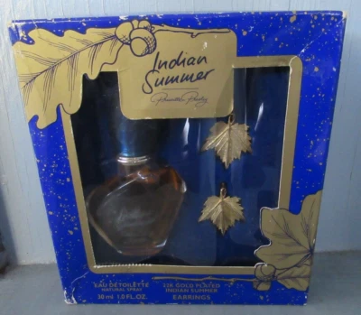INDIAN SUMMER Priscilla Presley 30ml 1 oz. Spray +22K Gold Plated Earrings Rare - Image 1 of 4
