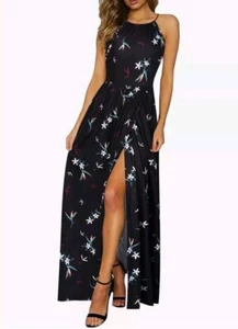 Women's Summer Maxi Dress Casual Floral Halter Neck Beach Medium - Picture 1 of 8