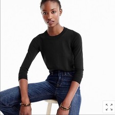 J. Crew Womens M Black Tippi Sweater Merino Wool Pullover Long Sleeve Crewneck