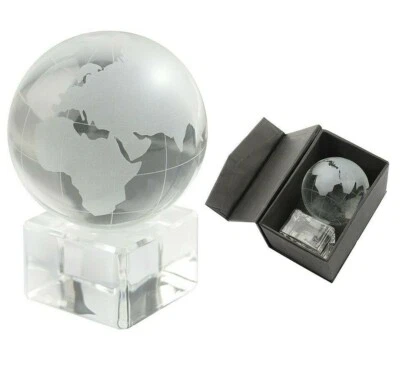 Frosted Glass Paperweight Globe Ornament Gift Boxed Office Desktop World Map UK