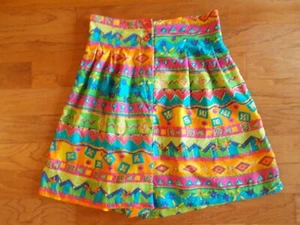 Vintage Oscar De La Renta Expressions Colorful Silk Geometric Print Skort Size M - Picture 1 of 7
