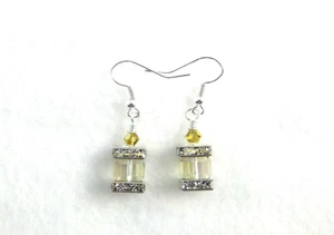  LUMINOUS GREEN CRYSTALS 8MM CUBE LANTERN EARRINGS- SIZE: SMALL - Picture 1 of 5