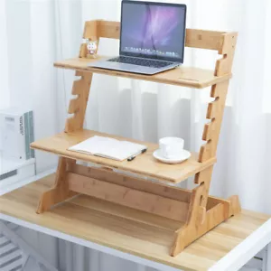 Bamboo Desk Riser Office Shelf Standup Sit/Stand Height Standing Laptop Study US - Picture 1 of 18