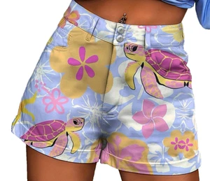 NEW SEA TURTLE & FLOWER WOMEN SHORTS BOTTOMS PIXIE SIZE LARGE - Picture 1 of 6
