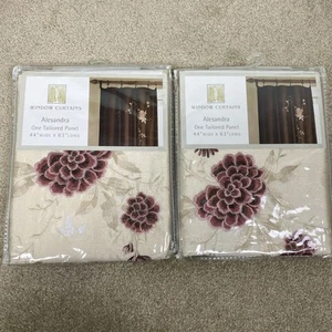 2 NWT Alesandra Floral Embroidered Faux Silk Window Curtain Panel Beige 44x63" - Picture 1 of 6
