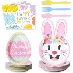 96PCS Easter Tableware Set Bunny Egg Shaped Disposable Paper Plates Colorful ... - Picture 1 of 7