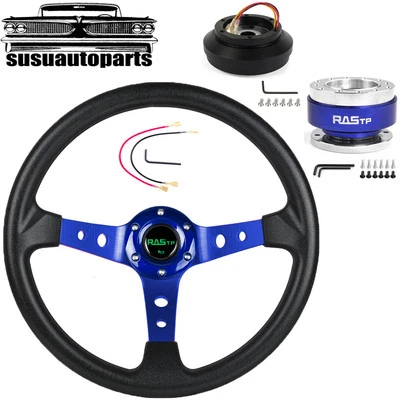 14"Blue Steering Wheel+Quick Release+Hub Adapter 174H For Ford Mustang 1984-2004 - Image 1 of 4