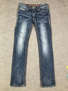 Rock Revival Jeans Womens 27 Blue Zoey Straight Distressed Embroidered Low Rise - Picture 1 of 15