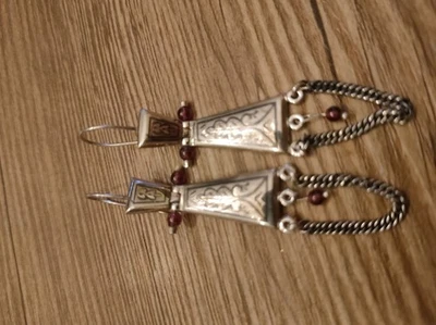 Große Ohrringe Niello Tula Emaille 925er Silber mit Granat Perlen Art Deco Stil - Bild 1 von 4