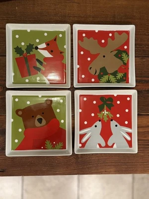 (4) Crate & Barrel Bunny, Moose, Fox & Bear Appetizer Plates ~Joan Anderson~2018 - Image 1 of 3