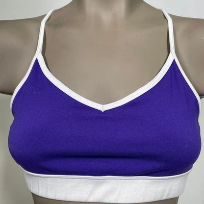 Reebok Purple White Contrast Trim Racerback Activewear Sports Bra Women's LARGE - Image 1 of 4