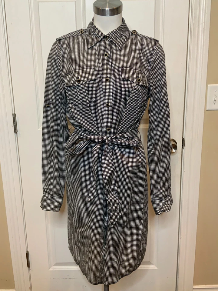 Vestido camisero Tory Burch azul y blanco a lunares con cinturón, talla 10 Foto 1 de 4