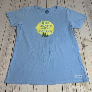 Camiseta gráfica Life is Good para mujer camiseta trituradora mediana azul camping al aire libre - Imagen 1 de 9