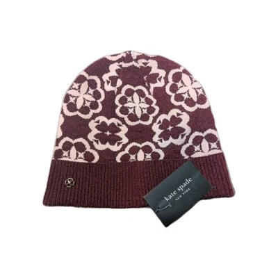 Kate Spade New York Spade Flower Beanie In Midnight Wine OS- Shimmer Flowers - Image 1 of 3