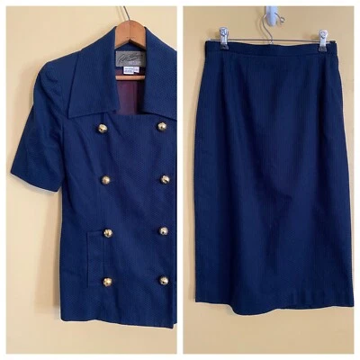 Rickie Freeman TJ 套装双排扣西装裙女式军用 MOB — 第 1/4 张图片