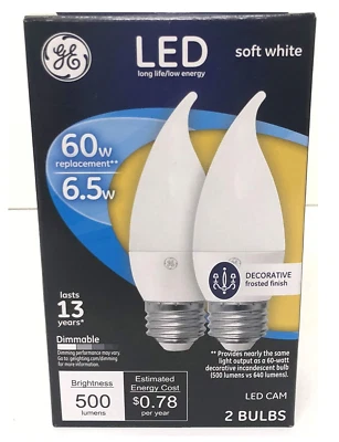 GE LED 60W Dimmable Soft White Bent Tip Bulbs - Decorative Frosted Finish - 2 Pk - Image 1 of 4