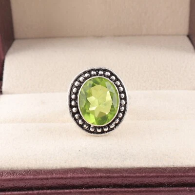 Peridot Gemstone 925 Sterling Silver Ring Handmade Jewelry Ring Gift For Love - Image 1 of 3