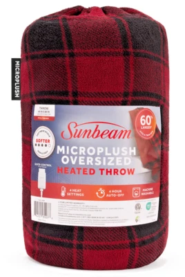 Sunbeam Microplush Oversized Heated Throw – Red/Black Plaid (60" x 80") Sunbeam - Image 1 of 4