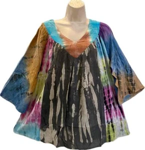 Sacred Threads Hippie Boho Festival Patchwork V Neck Smock Top 224347 L/XL A - Picture 1 of 7